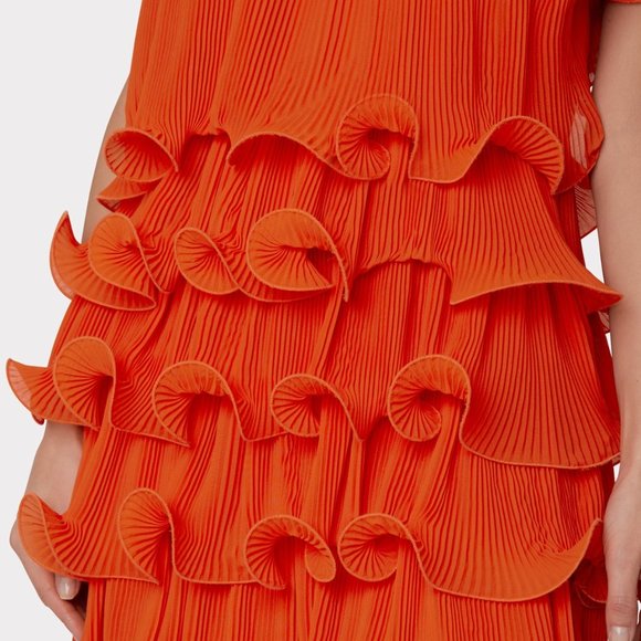 Milly  Coral Pleated Tiered Ruffle Dress Size 6 - Picture 4 of 9
